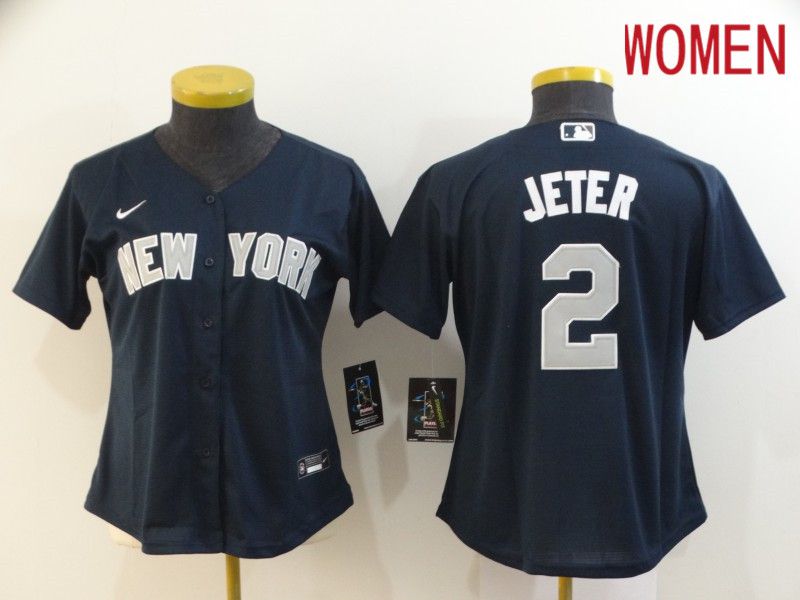 Women New York Yankees #2 Jeter Blue Nike Game MLB Jerseys